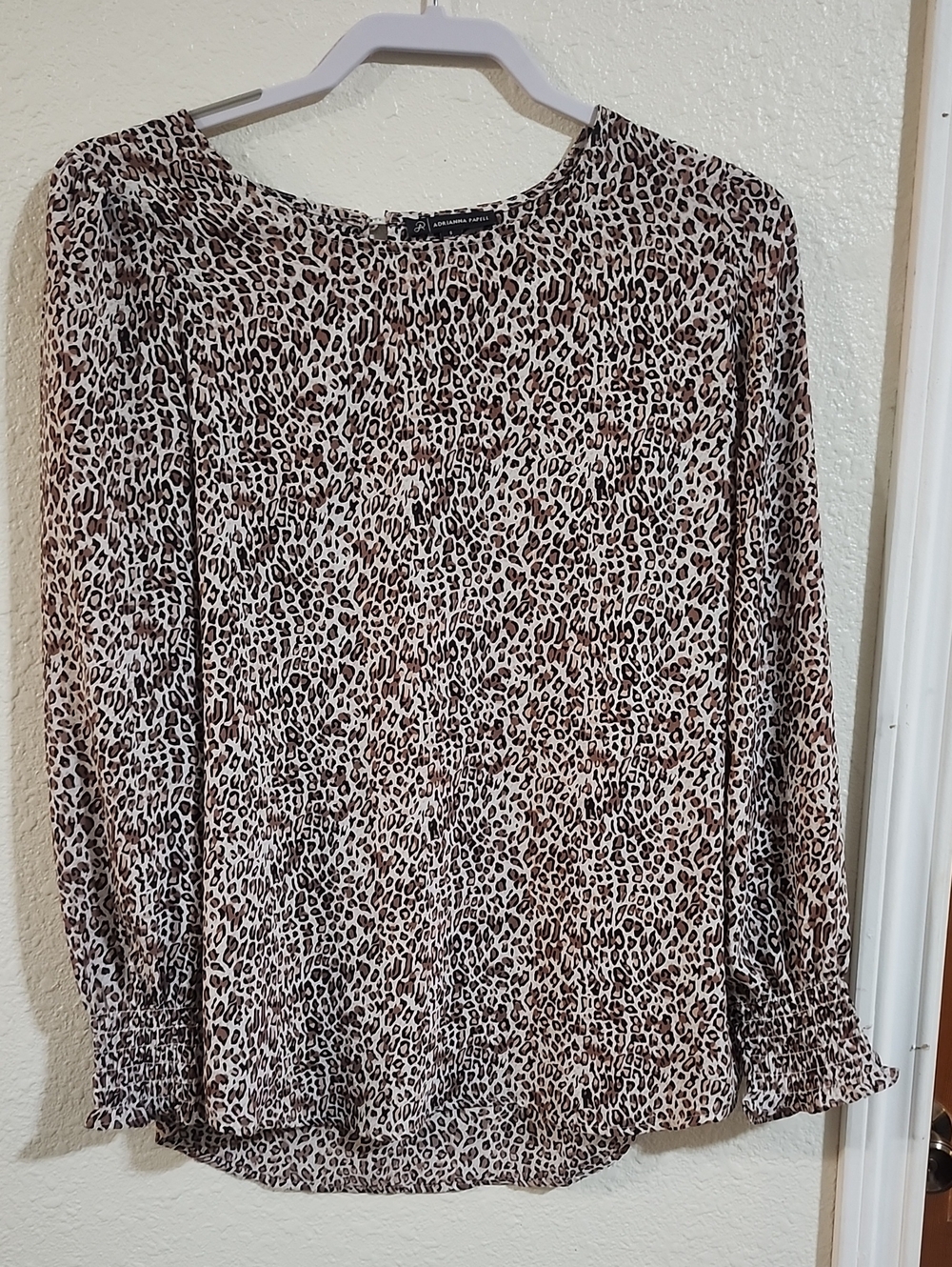 Adrianna Papell Leopard Print Long Sleeve Top - Brown & Cream
